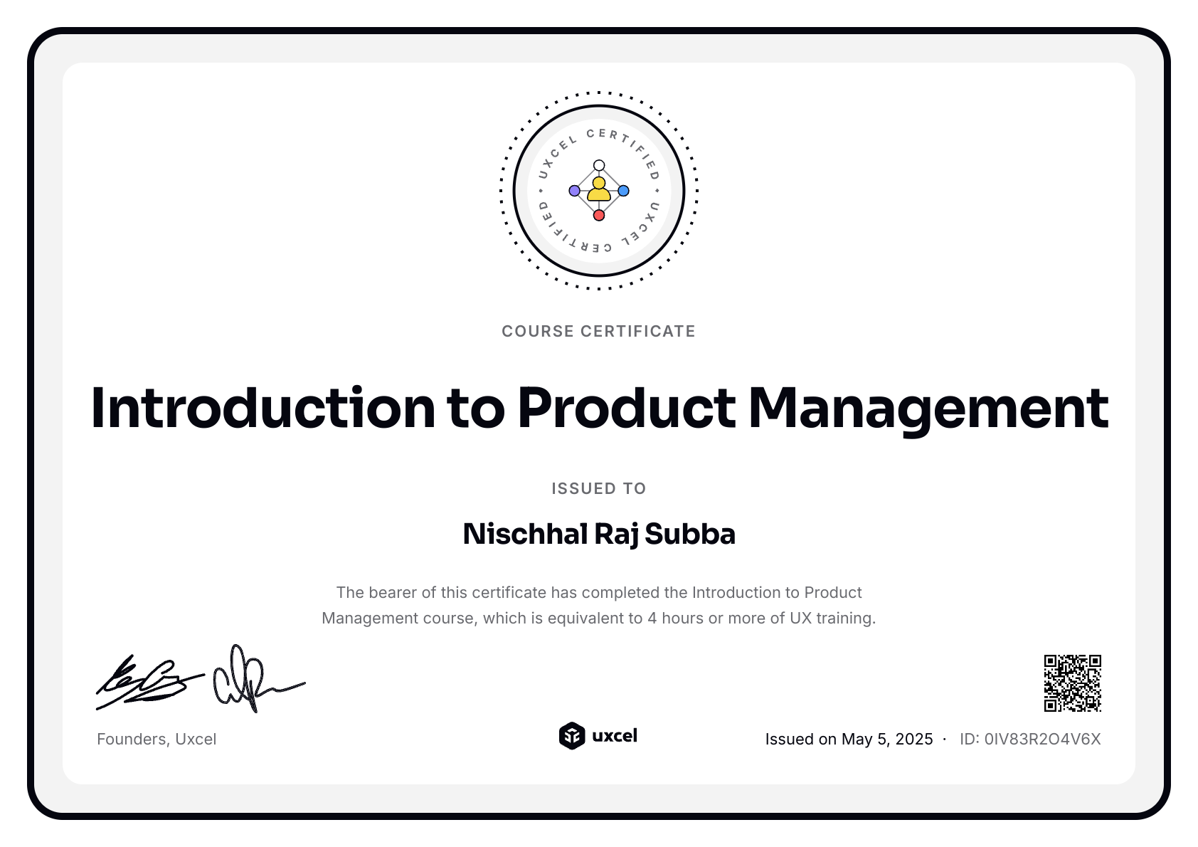 Nischhal Raj Subba's certificate